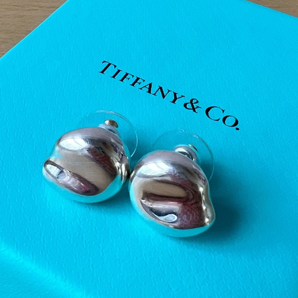 VINTAGE TIFFANY & CO ELSA PERETTI 925 SS & 18K GOLD BEAN EARRINGS LARGE 12MM SZ - Picture 1 of 16